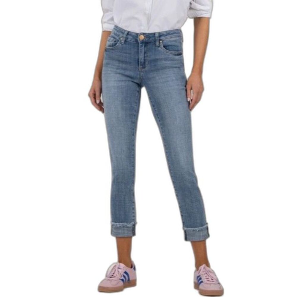 Kut From The Kloth Blue Denim Mid-Rise Straight Leg Cropped Jeans Size 16W